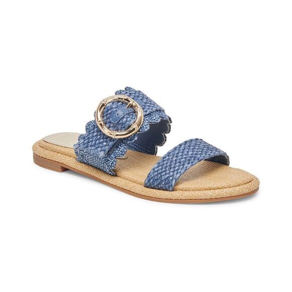 Dolce Vita Women’s Alroy Blue Woven Raffia Scalloped Slide Sandals Size 9 - Picture 1 of 15